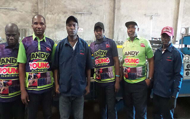 A team of workers at Andy young aluminium ninth mile